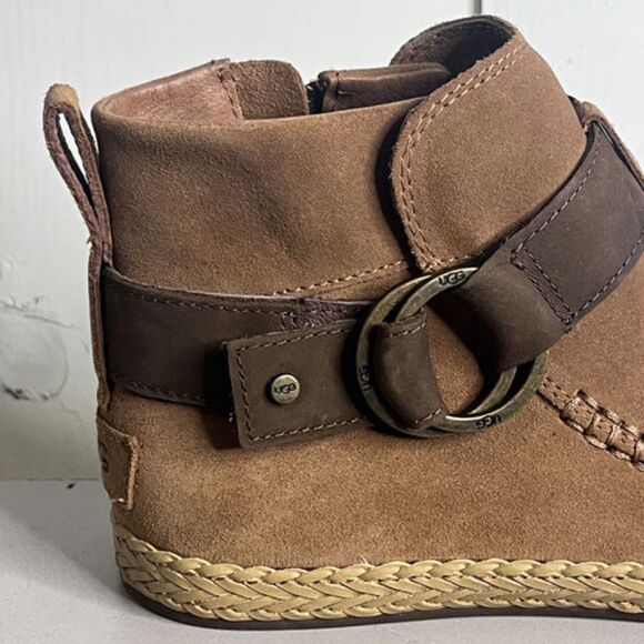 UGG Women’s Suede Ankle Boot Size 8 Right Shoe Only Brown Espadrille Sole Buckle - Picture 4 of 10